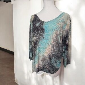 Vintage Floral turquoise glitter top Fairycore whimsy renaissance dreamy L